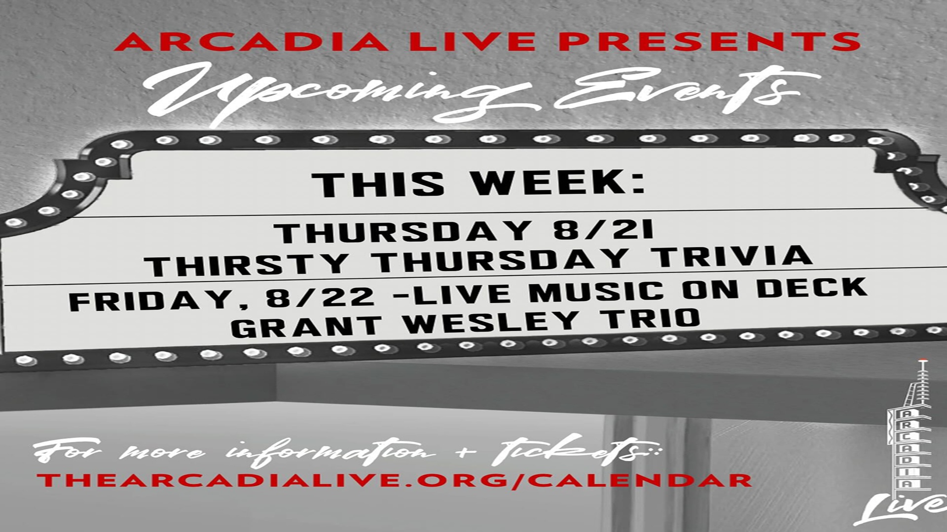 On Deck: Live Music with the Grant Wesley Trio at Arcadia Live