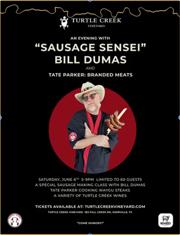 Fire & Smoke: Steak Night & Sausage Class at Turtle Creek Vineyard