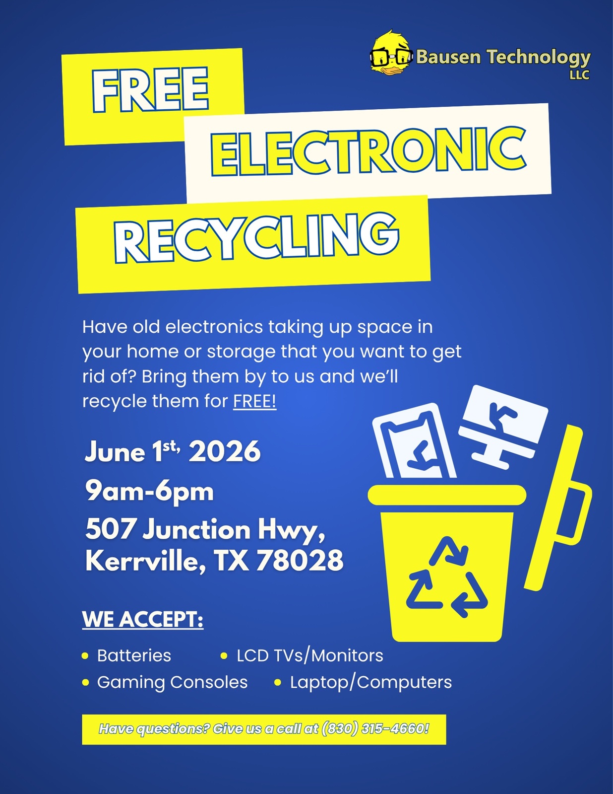 Free Electronic Recycling at Bausen Technology LLC