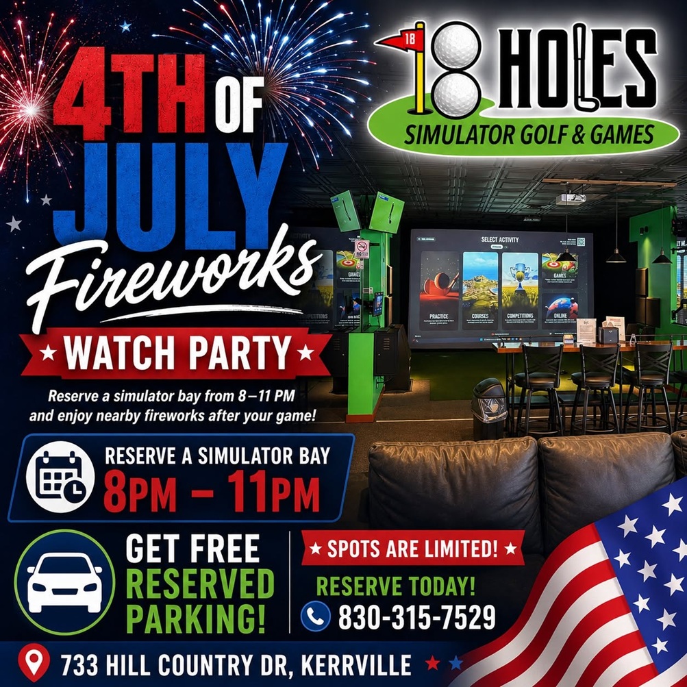 4th of July Fireworks Watch Party at 18 Holes Simulator Golf & Games