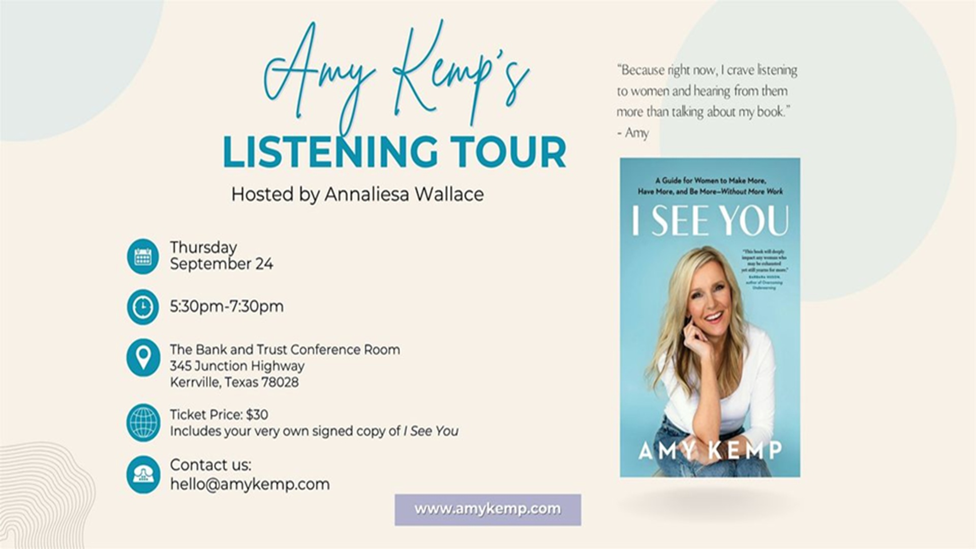 Listening Tour Stop with Amy Kemp at The Bank & Trust