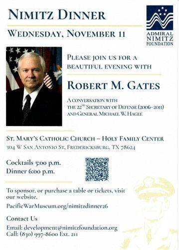 Annual Nimitz Dinner with Robert M. Gates at St. Mary's Catholic Church